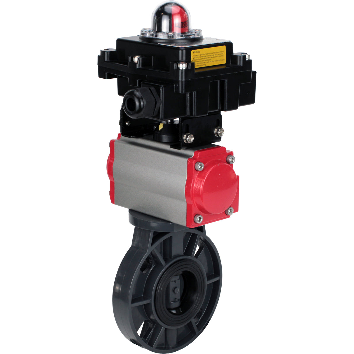 Butterfly valves Elephant WBV4242E-2W-Fb-ISO, body material - UPVC, disc material - UPVC, seal - EPDM, with pneumatic actuator double action PA-DA and LSU APL-410N EX