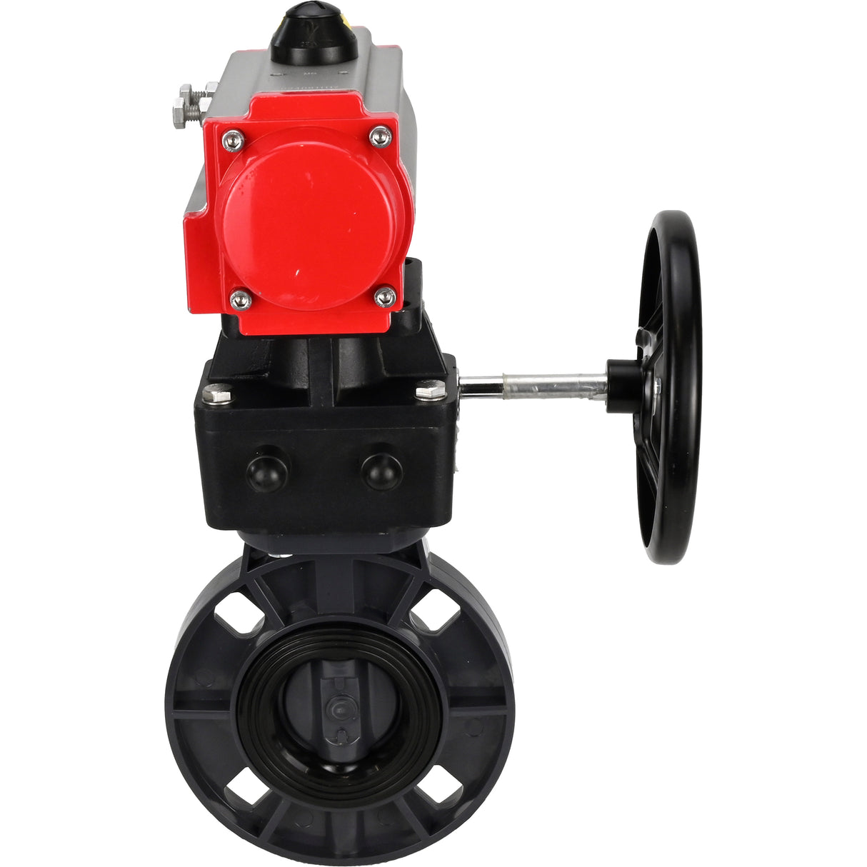 Butterfly valves Elephant WBV4242E-2W-Fb-ISO, body material - UPVC, disc material - UPVC, seal - EPDM, with pneumatic actuator double action PA-DA and handwheel MON