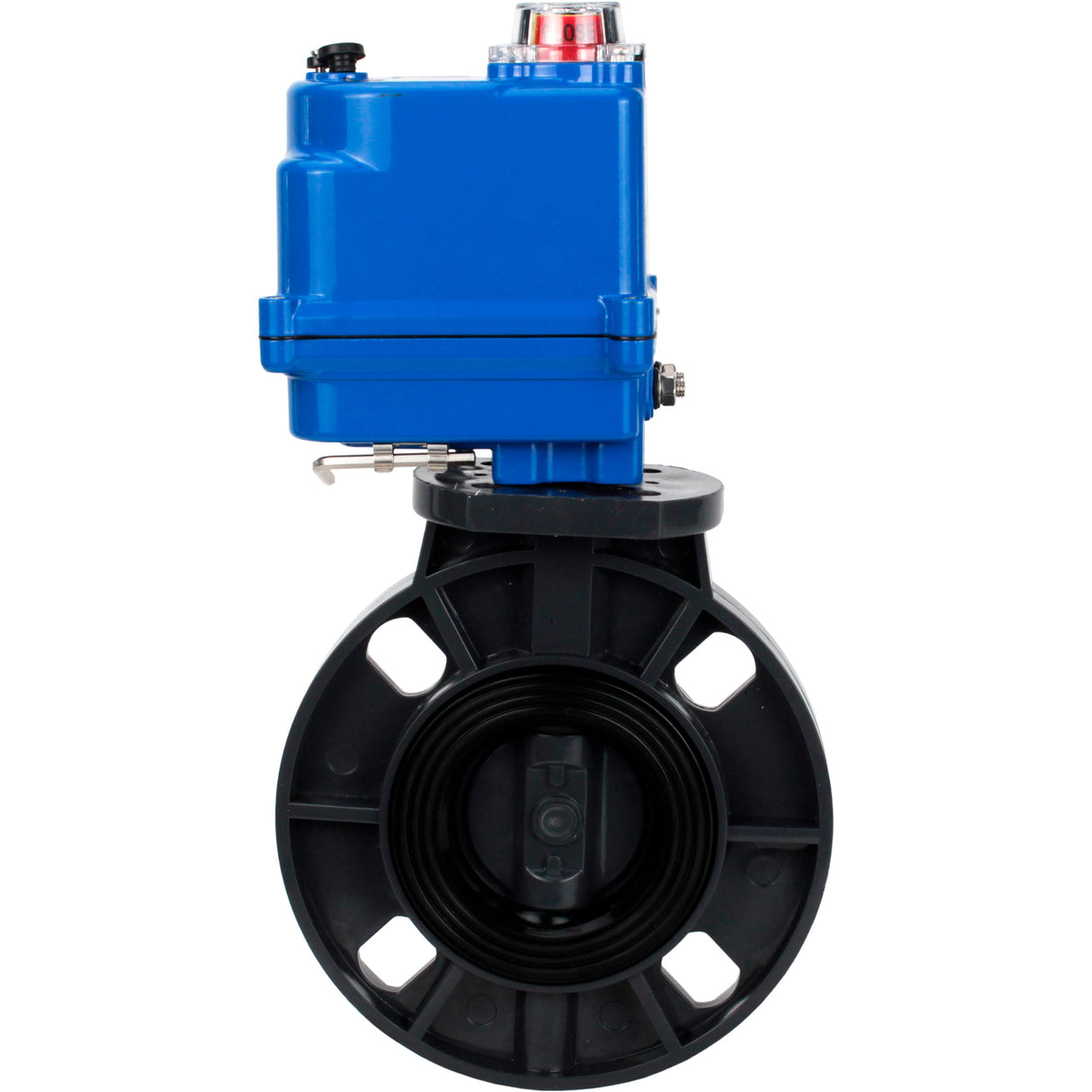 Butterfly valves Elephant WBV4242E-2W-Fb-ISO, body material - UPVC, disc material - UPVC, seal - EPDM, with quarter-turn actuator QT-N-003EM-O1-220VAC-U1 blue