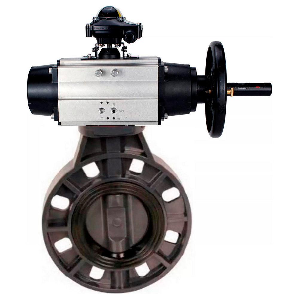 Butterfly valves Elephant WBV4242E-2W-Fb-ISO, body material - UPVC, disc material - UPVC, seal - EPDM, with pneumatic actuator double action PA-DA-105-1 and LSU APL-510N EX