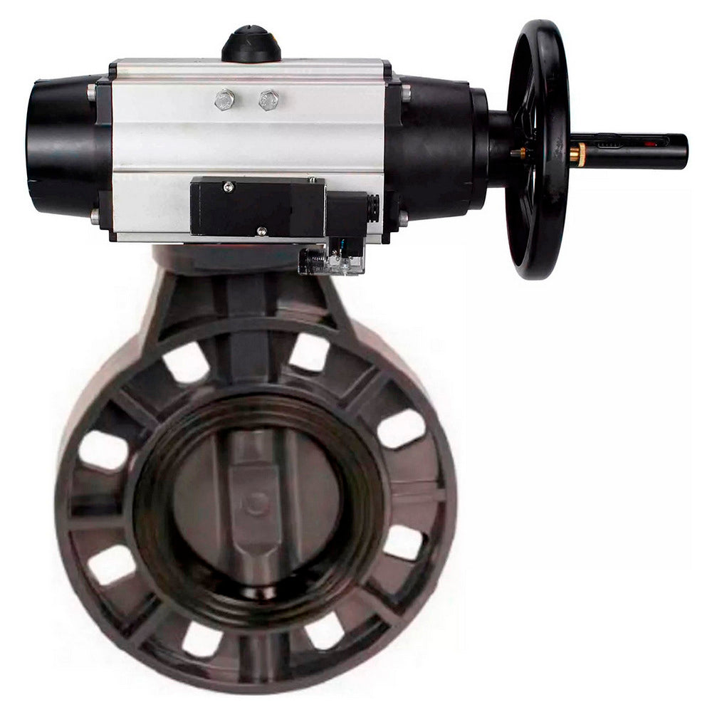 Butterfly valves Elephant WBV4242E-2W-Fb-ISO, body material - UPVC, disc material - UPVC, seal - EPDM, with pneumatic actuator double action PA-DA-105-1 and pneumatic distributor 4M310-08 220V