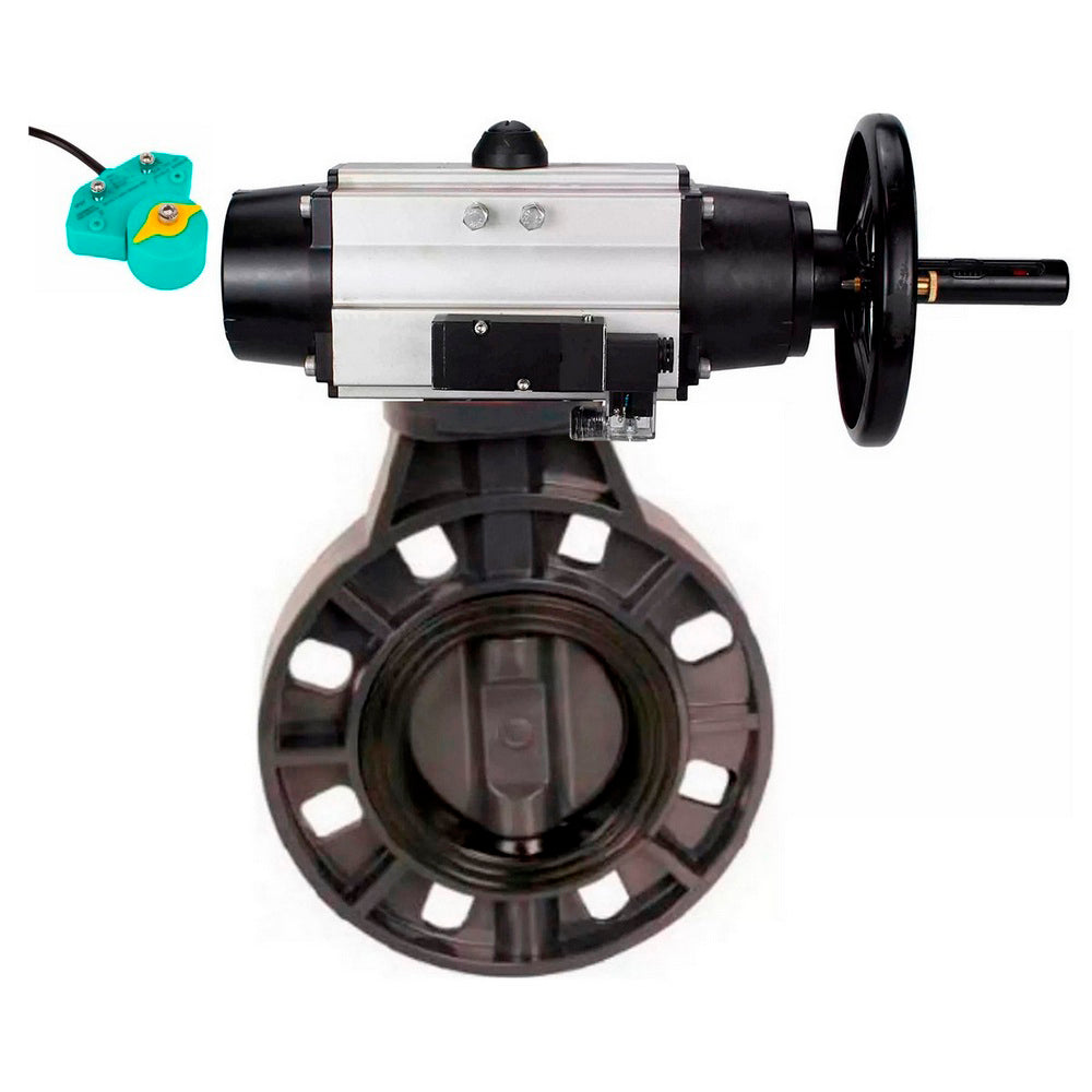 Butterfly valves Elephant WBV4242E-2W-Fb-ISO, body material - UPVC, disc material - UPVC, seal - EPDM, with pneumatic actuator double action PA-DA-105-1, pneumatic distributor 4M310-08 24V and magnetic switch ALS200D