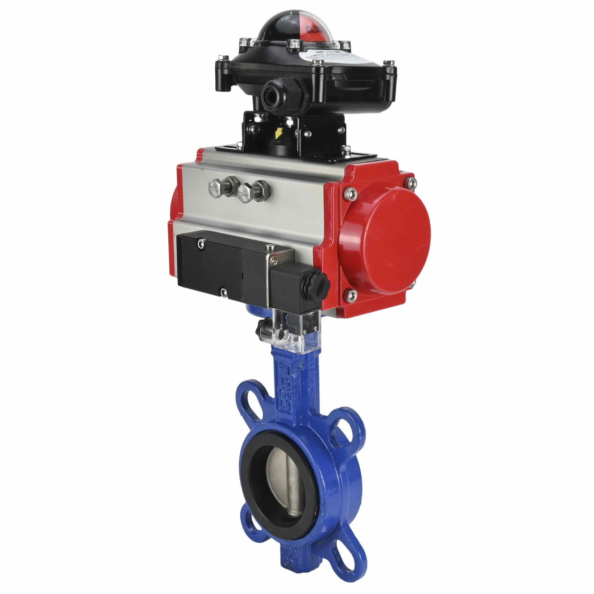 Vanne papillon d'eau Elephant WBV1332N-2W-Fb-H matériau du corps - Fonte GGG50, matériau du disque - Acier inoxydable 316L, joint - NBR avec actionneur pneumatique DA, distributeur pneumatique 4M310-08 220V et bloc d'interrupteur de fin de course APL-210N