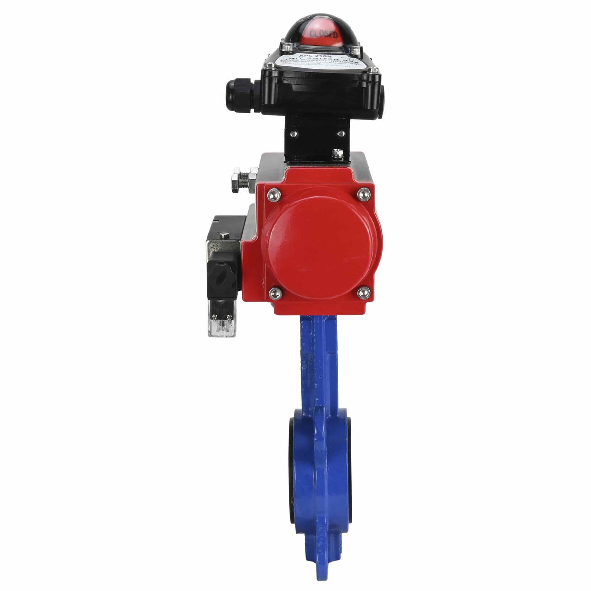 Vanne papillon d'eau Elephant WBV1332N-2W-Fb-H matériau du corps - Fonte GGG50, matériau du disque - Acier inoxydable 316L, joint - NBR avec actionneur pneumatique DA, distributeur pneumatique 4M310-08 220V et bloc d'interrupteur de fin de course APL-210N