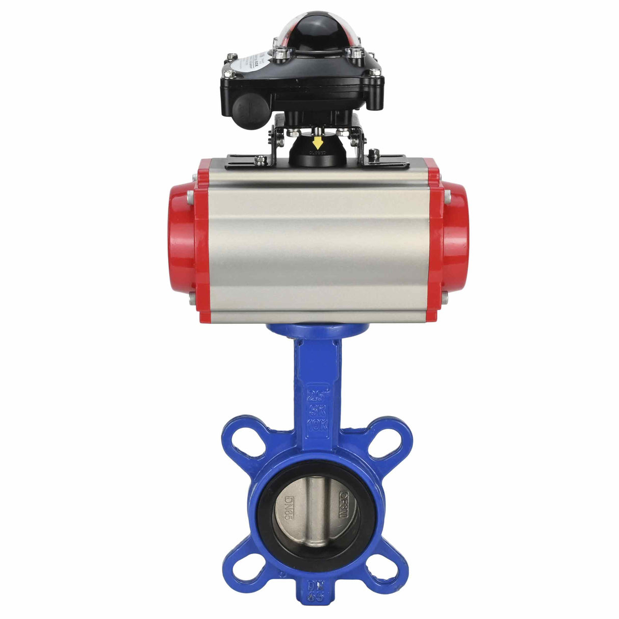 Vanne papillon d'eau Elephant WBV1332N-2W-Fb-H matériau du corps - Fonte GGG50, matériau du disque - Acier inoxydable 316L, joint - NBR avec actionneur pneumatique DA, distributeur pneumatique 4M310-08 220V et bloc d'interrupteur de fin de course APL-210N