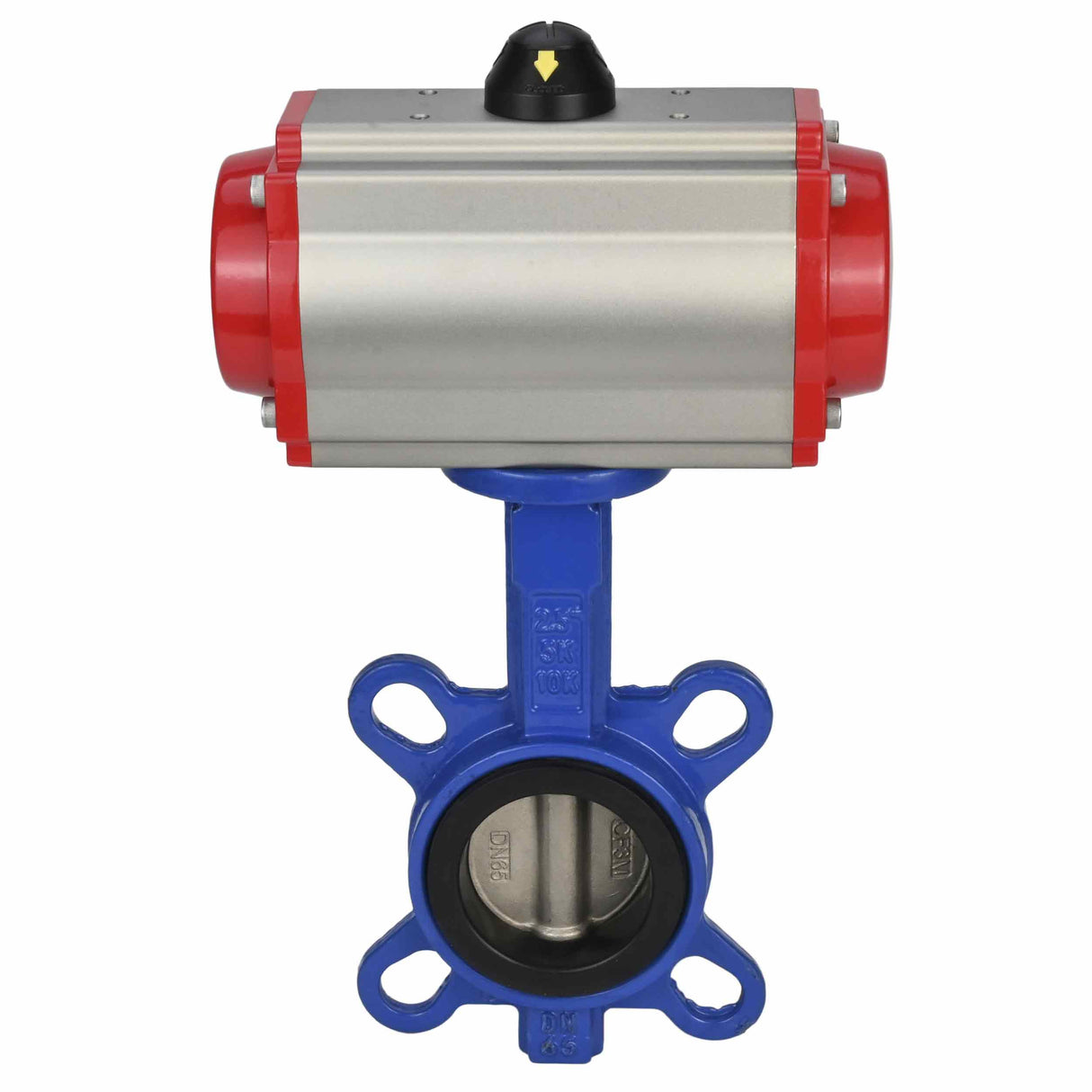 Válvula de mariposa de agua Elefante WBV1332N-2W-Fb-H, material del cuerpo: hierro fundido GGG50, material del disco: acero inoxidable 316L, sello: NBR con actuador neumático de doble efecto DA y distribuidor neumático 4M310-08 24V