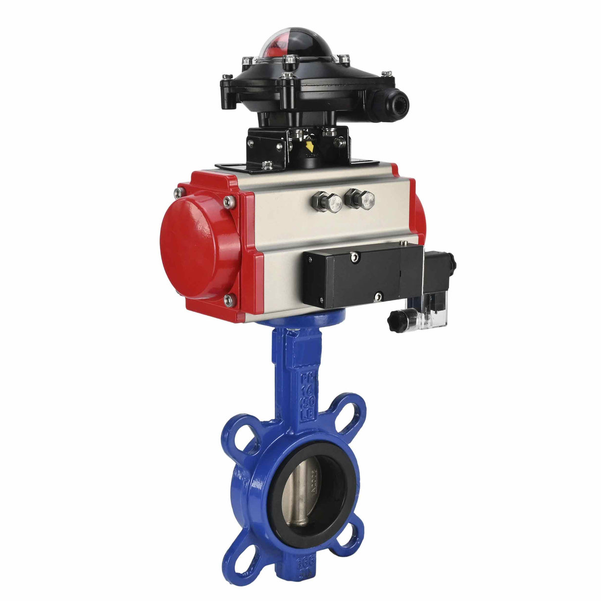 Vanne papillon d'eau Elephant WBV1332N-2W-Fb-H matériau du corps - Fonte GGG50, matériau du disque - Acier inoxydable 316L, joint - NBR avec actionneur pneumatique DA, distributeur pneumatique 4M310-08 220V et bloc d'interrupteur de fin de course APL-210N