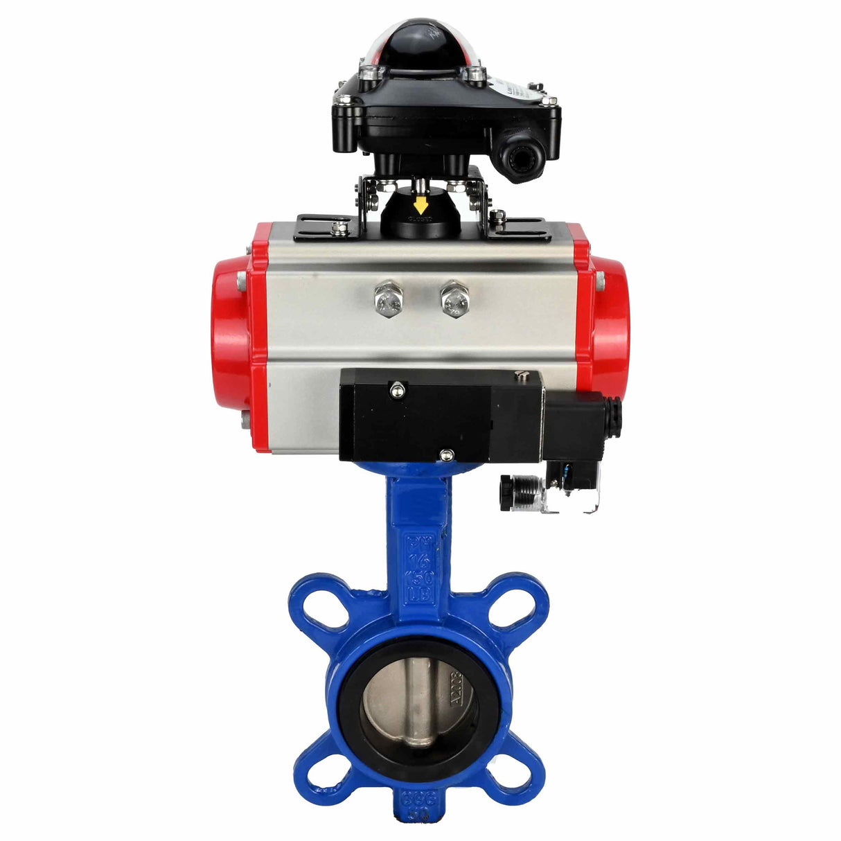 Vanne papillon d'eau Elephant WBV1332N-2W-Fb-H matériau du corps - Fonte GGG50, matériau du disque - Acier inoxydable 316L, joint - NBR avec actionneur pneumatique DA, distributeur pneumatique 4M310-08 220V et bloc d'interrupteur de fin de course APL-210N