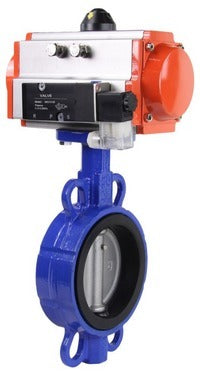 Válvula Mariposa de Agua Elefante st-316l-nbr-sa-4m310-24v, material del cuerpo - acero al carbono WCB, material del disco - acero inoxidable AISI 316L, sello - NBR, actuador neumático operado