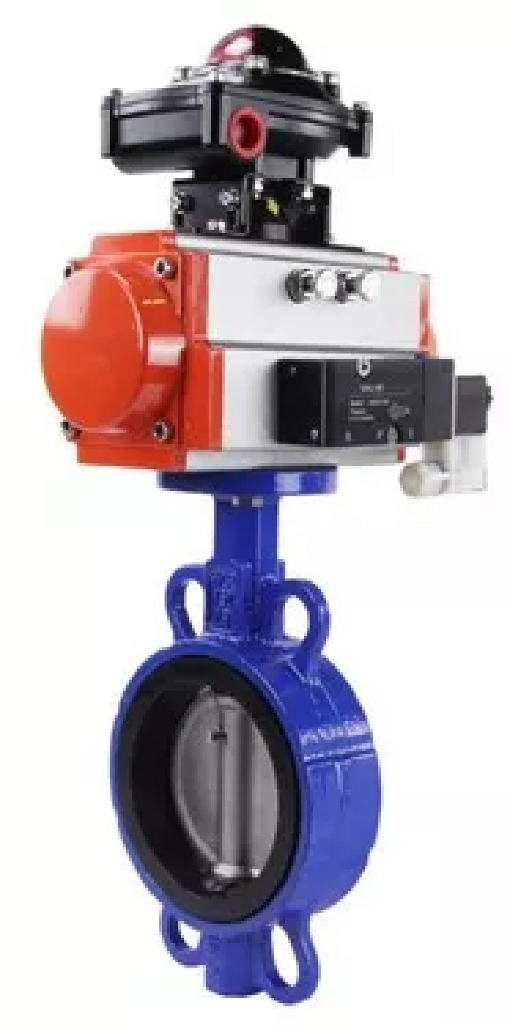 Vanne papillon d'eau Elephant WBV3432V-2W-Fb-H, matériau du corps - acier au carbone, matériau du disque - acier inoxydable AISI 316L, joint - Viton, avec actionneur pneumatique avec ressorts de rappel PA-SA, 4V320-10 220V, BKV APL-210N