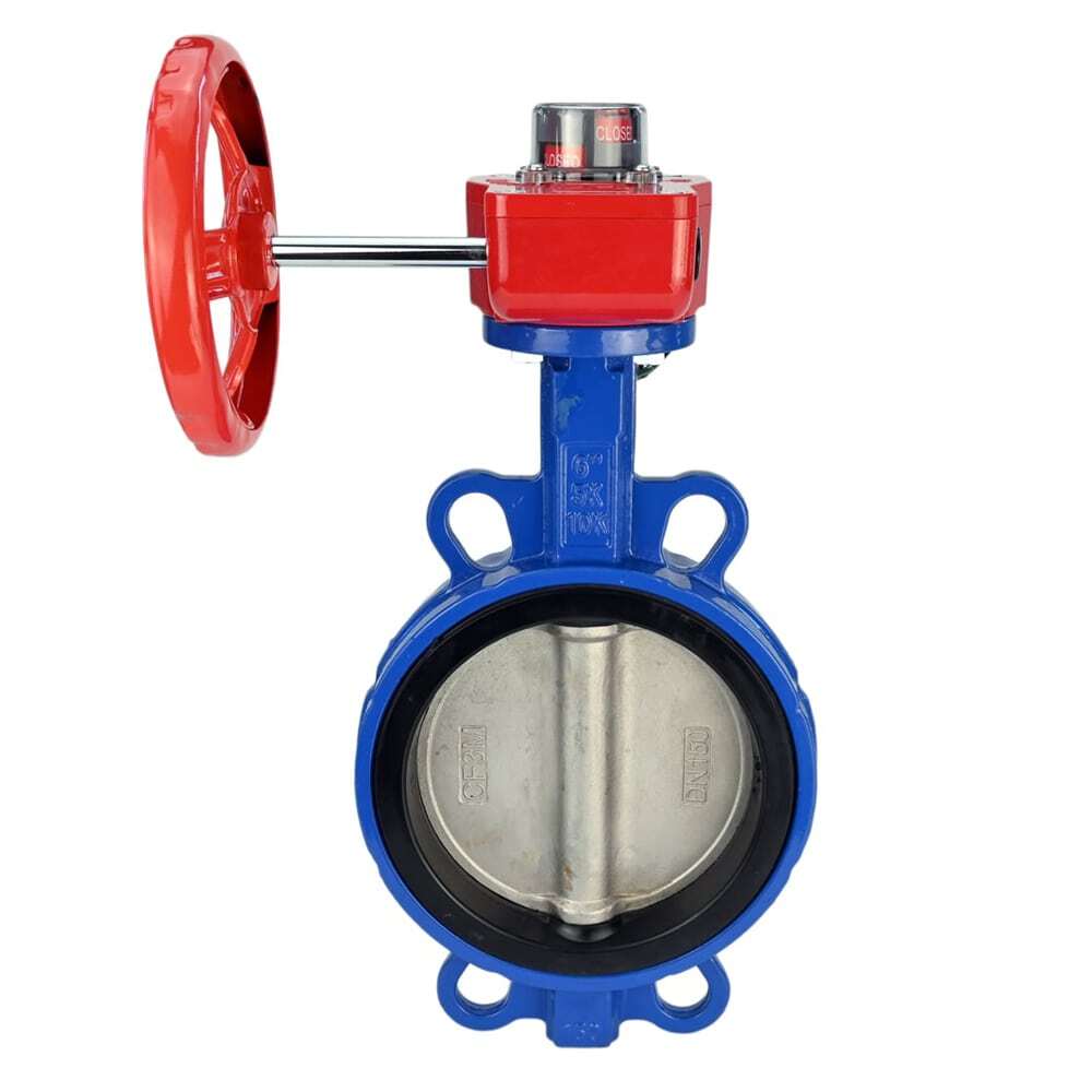 Válvula Mariposa de Agua Elefante WCB-316L-VITON material del cuerpo - Acero al carbono WCB, material del disco - Acero inoxidable AISI 316L, sello - Viton con engranaje Elefante HGBF, indicador de posición y sensor de retroalimentación