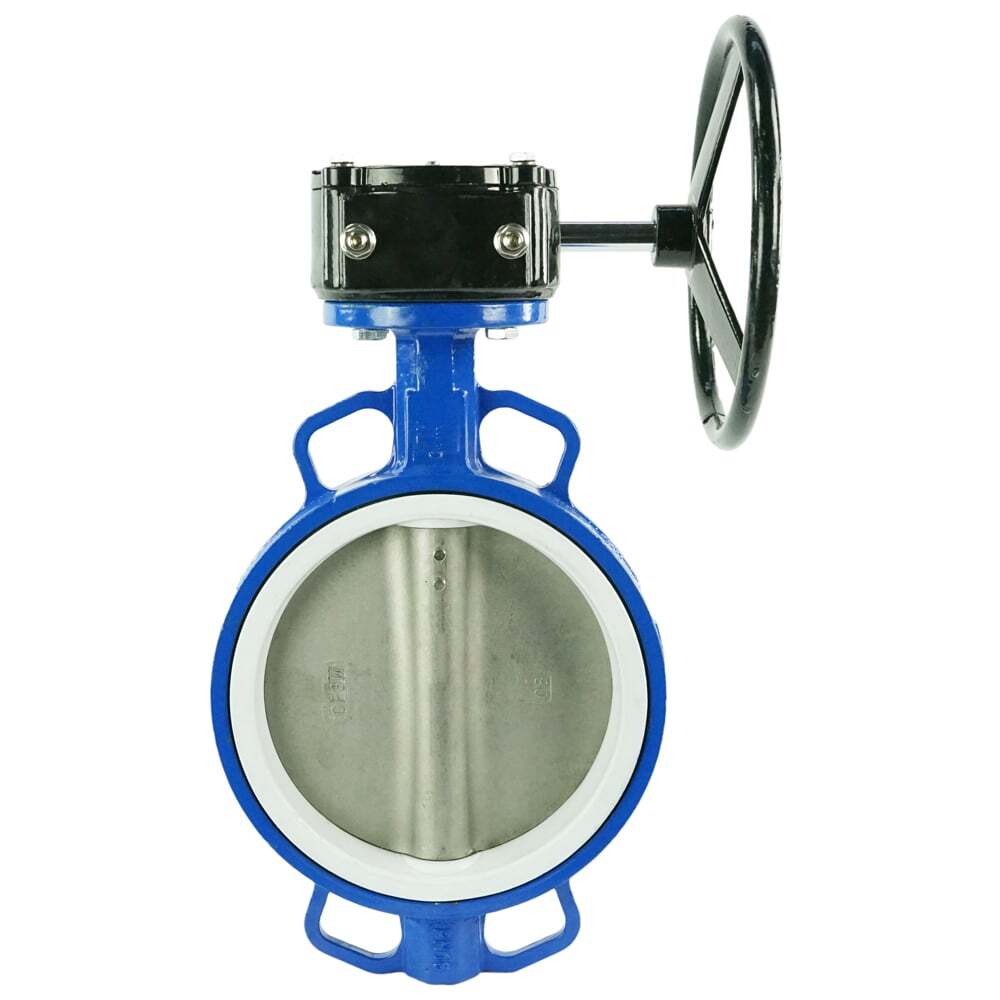 Válvula de mariposa de agua Elephant WCB-316L-PTFE-RDN, material del cuerpo - acero al carbono WCB, material del disco - acero inoxidable AISI 316L, sello - PTFE, operada por engranajes