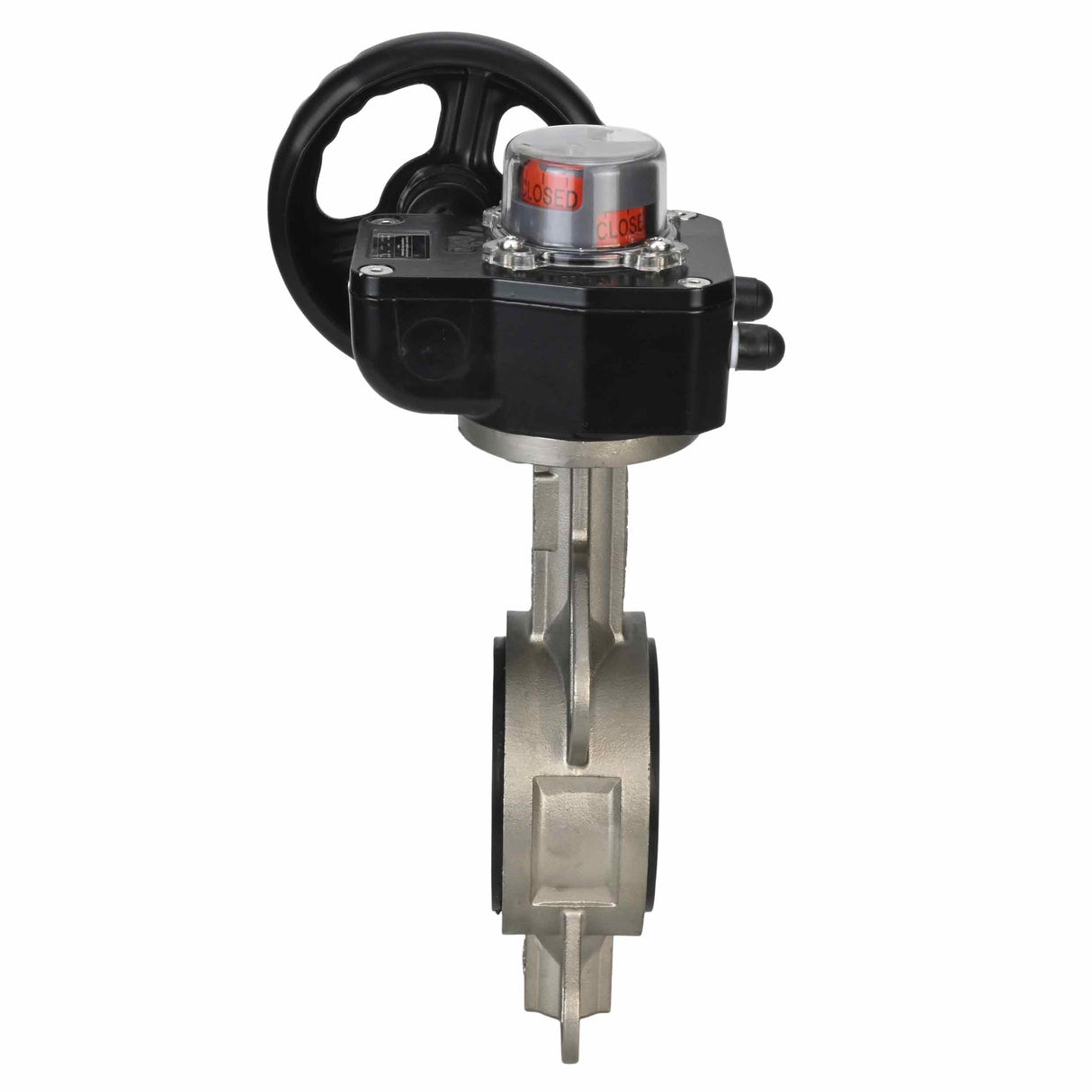 Válvula de mariposa de agua Elephant 316L-316L-VITON, material del cuerpo - acero inoxidable AISI 316L, material del disco - acero inoxidable AISI 316L, junta - Viton con engranaje Elephant HGB, con indicador de posición