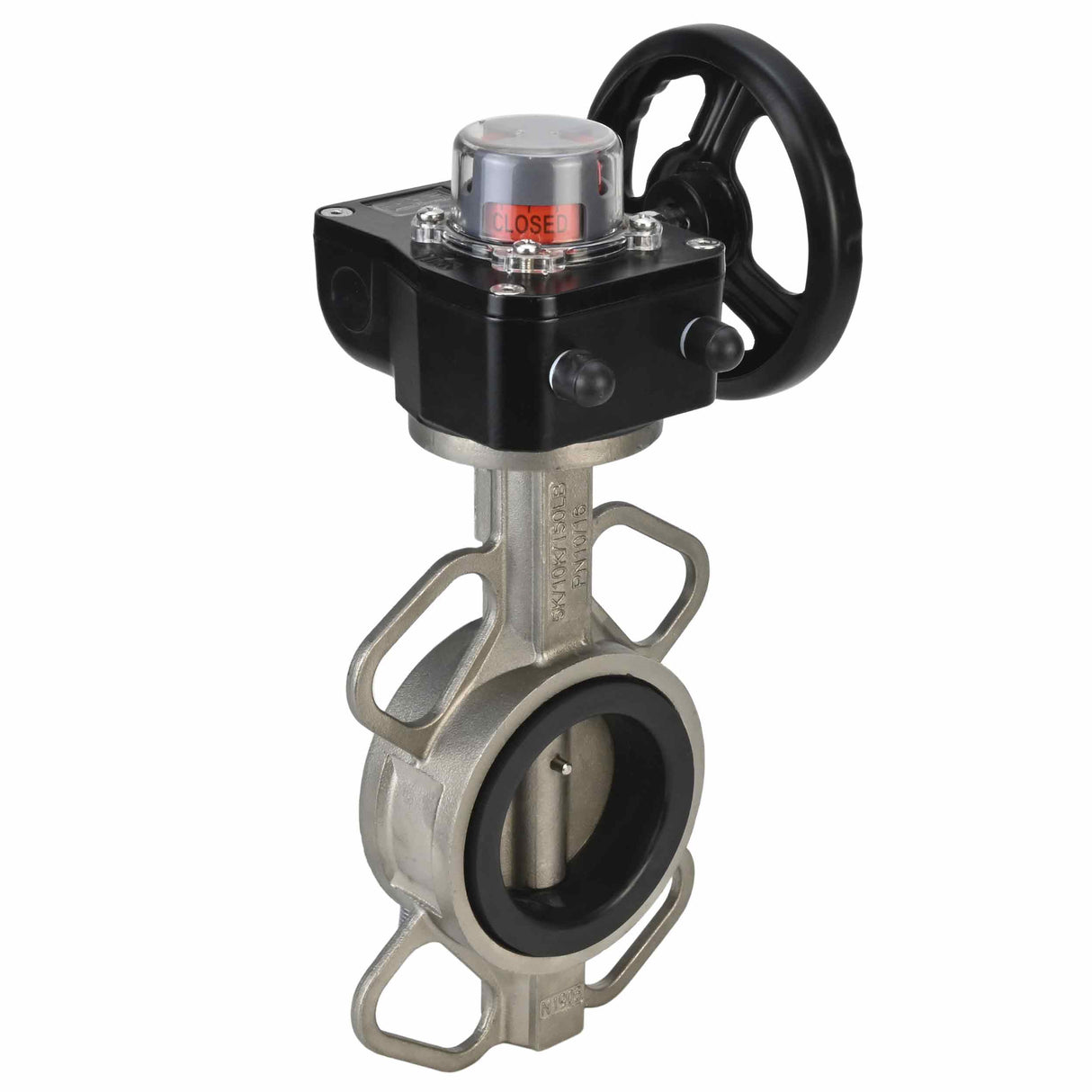 Válvula de mariposa de agua Elephant 316L-316L-NBR material del cuerpo - acero inoxidable AISI 316L, material del disco - acero inoxidable AISI 316L, sello - NBR con engranaje Elephant HGB, con indicador de posición