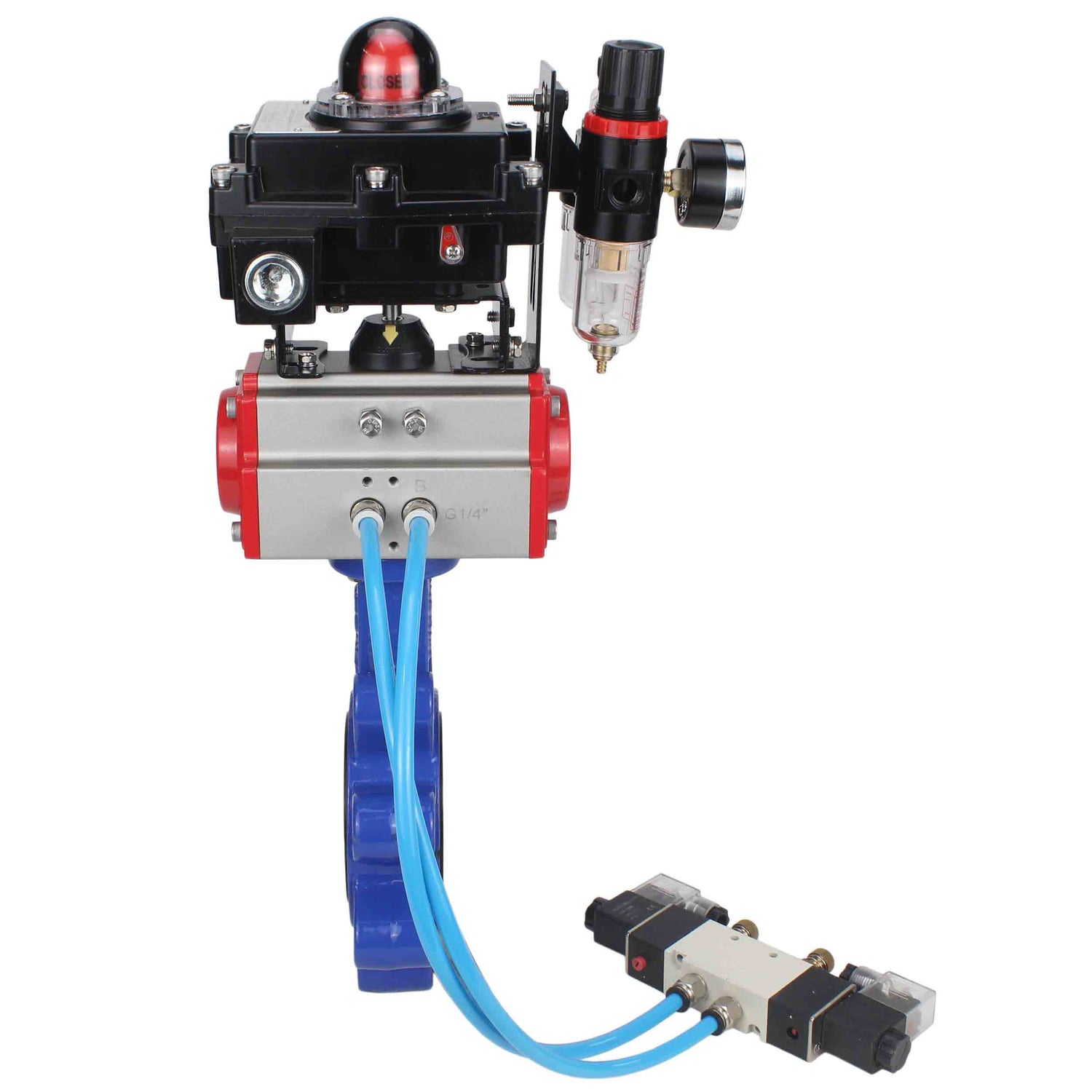 Vanne papillon d'eau Elephant WBV1616N-2W-Fb-H, matériau du corps - fonte QT450, matériau du disque - fonte QT450, joint - NBR, actionneur pneumatique PA-DA double action, 4V320-08 220V, BKV APL-410N EX BPV AFC2000