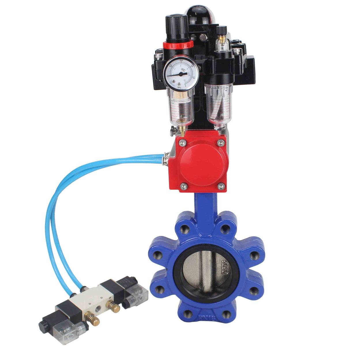 Vanne papillon d'eau Elephant WBV1616N-2W-Fb-H, matériau du corps - fonte QT450, matériau du disque - fonte QT450, joint - NBR, actionneur pneumatique PA-DA double action, 4V320-08 220V, BKV APL-410N EX BPV AFC2000