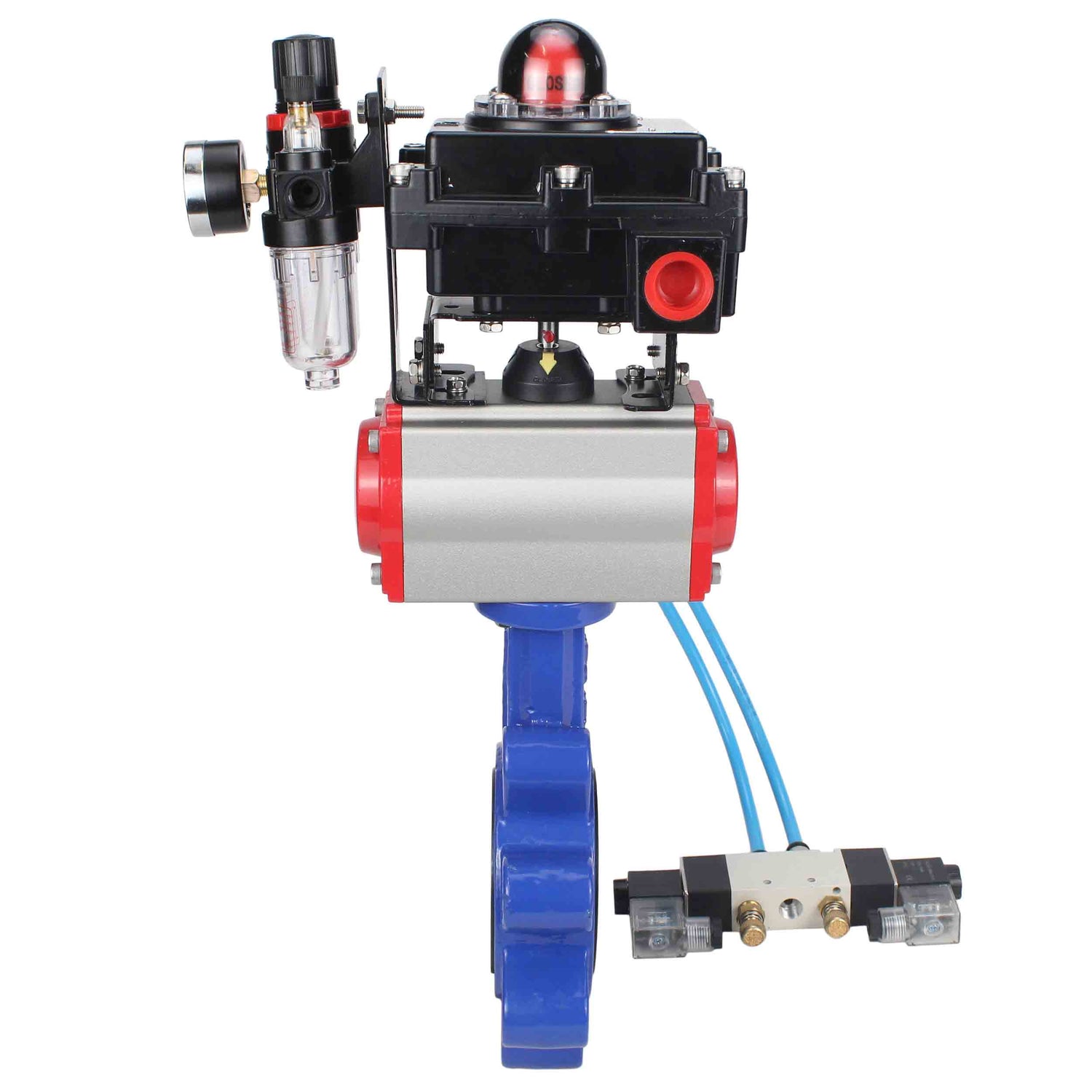 Vanne papillon d'eau Elephant WBV1616N-2W-Fb-H, matériau du corps - fonte QT450, matériau du disque - fonte QT450, joint - NBR, actionneur pneumatique PA-DA double action, 4V320-08 220V, BKV APL-410N EX BPV AFC2000