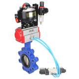 Vanne papillon d'eau Elephant WBV1616N-2W-Fb-H, matériau du corps - fonte QT450, matériau du disque - fonte QT450, joint - NBR, actionneur pneumatique PA-DA double action, 4V320-08 220V, BKV APL-510N EX, BPV AFC2000