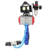 Vanne papillon d'eau Elephant WBV1616N-2W-Fb-H, matériau du corps - fonte QT450, matériau du disque - fonte QT450, joint - NBR, actionneur pneumatique PA-DA double action, 4V320-08 220V, BKV APL-510N EX, BPV AFC2000