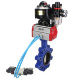 Vanne papillon d'eau Elephant WBV1616N-2W-Fb-H, matériau du corps - fonte QT450, matériau du disque - fonte QT450, joint - NBR, actionneur pneumatique PA-DA double action, 4V320-08 220V, BKV APL-510N EX, BPV AFC2000