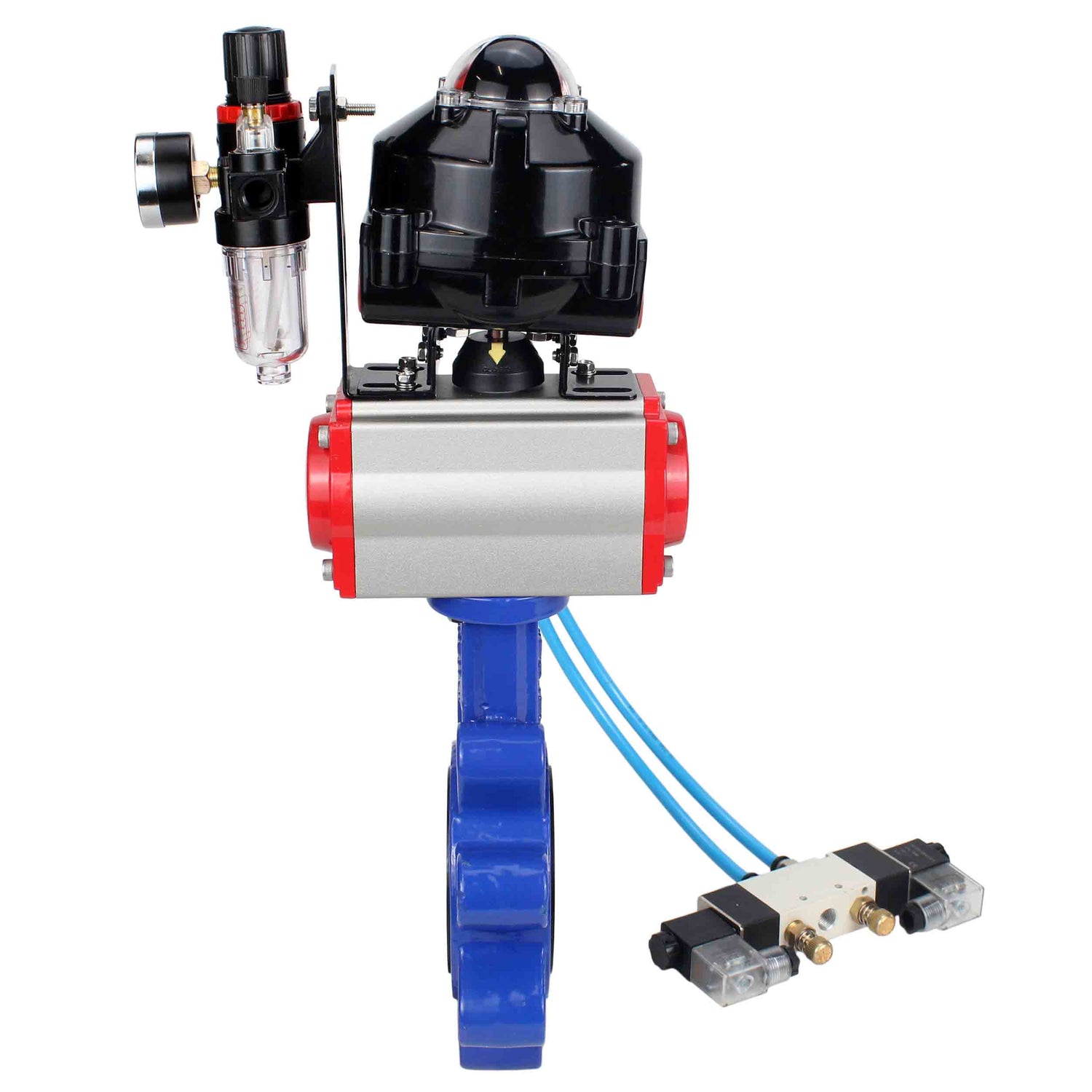 Vanne papillon d'eau Elephant WBV1616E-2W-Fb-H, matériau du corps - fonte QT450, matériau du disque - fonte QT450, joint - EPDM, actionneur pneumatique PA-DA double action, 4V320-08 220V, BKV APL-510N EX, BPV AFC2000