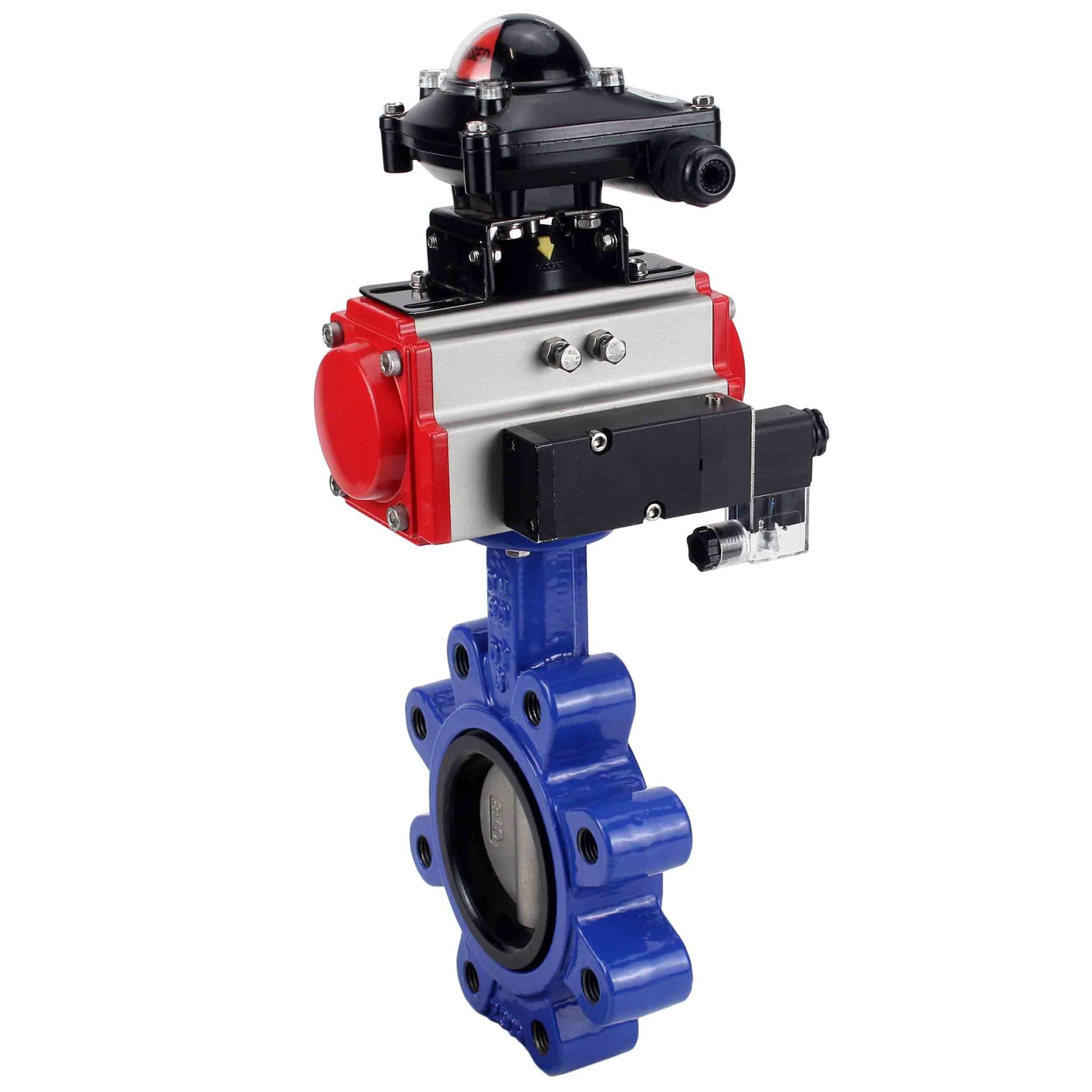 Vanne papillon d'eau Elephant WBV1631E-2W-Fb-H, matériau du corps - fonte QT450, matériau du disque - acier inoxydable AISI 304, joint - EPDM, actionneur pneumatique PA-DA double action, 4M310-08 220V, BKV APL-210N