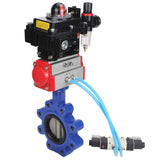 Vanne papillon d'eau Elephant WBV1631N-2W-Fb-H, matériau du corps - fonte QT450, matériau du disque - acier inoxydable AISI 304, joint - NBR, actionneur pneumatique PA-DA double action, 4V320-10 220V, BKV APL-410N EX BPV AFC2000