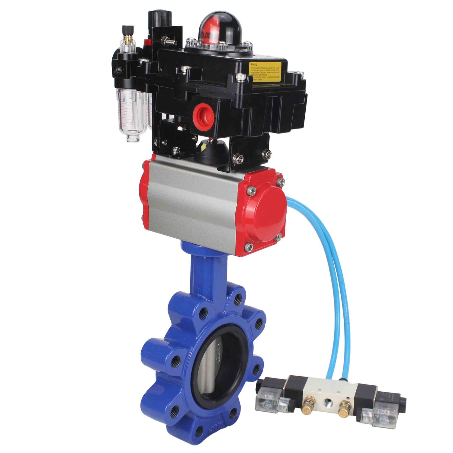 Vanne papillon d'eau Elephant WBV1631E-2W-Fb-H, matériau du corps - fonte QT450, matériau du disque - acier inoxydable AISI 304, joint - EPDM, actionneur pneumatique PA-SA avec ressorts de rappel, 4V320-10 220V, BKV APL-410N EX BPV AFC2000