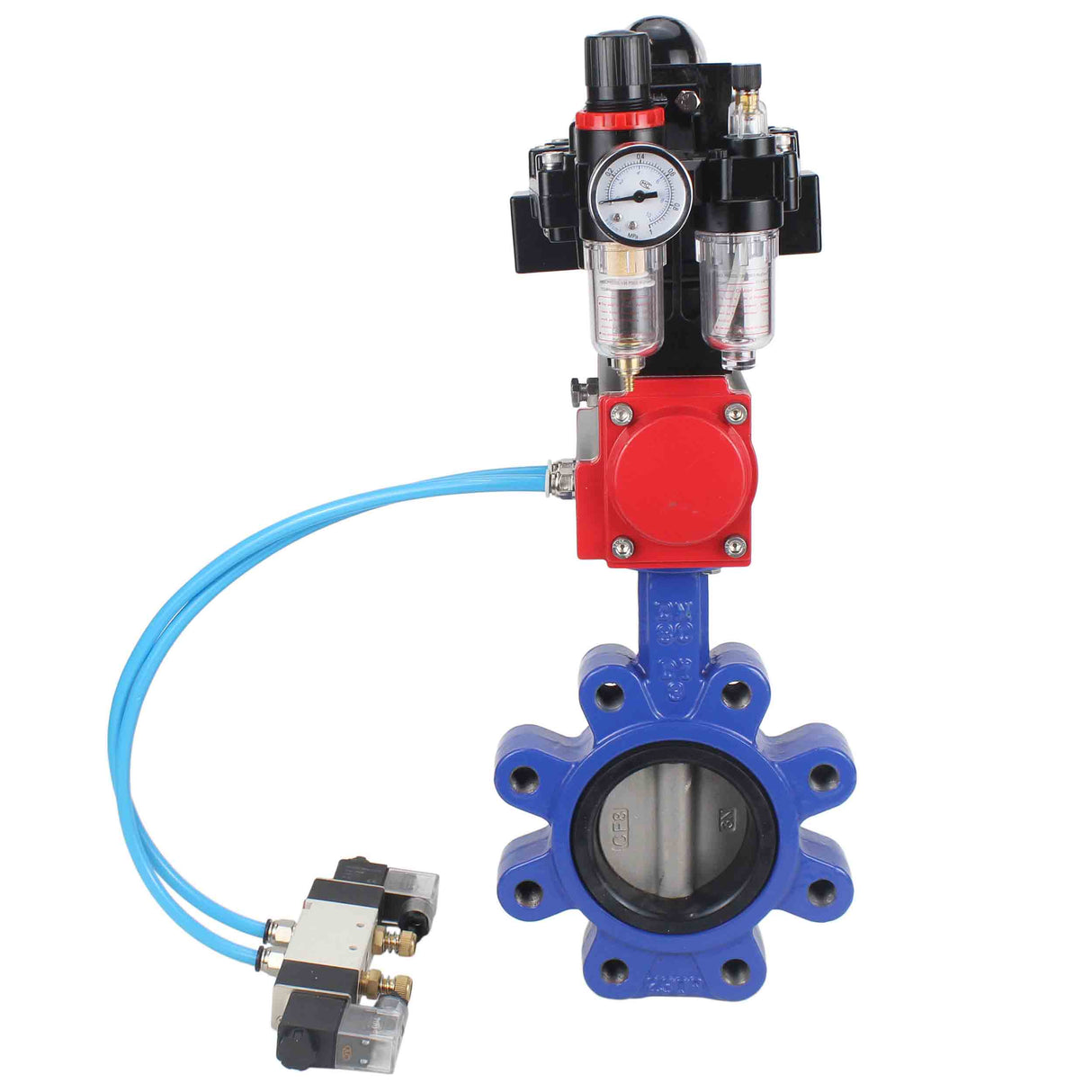 Vanne papillon d'eau Elephant WBV1631N-2W-Fb-H, matériau du corps - fonte QT450, matériau du disque - acier inoxydable AISI 304, joint - NBR, actionneur pneumatique PA-DA double action, 4V320-10 220V, BKV APL-410N EX BPV AFC2000