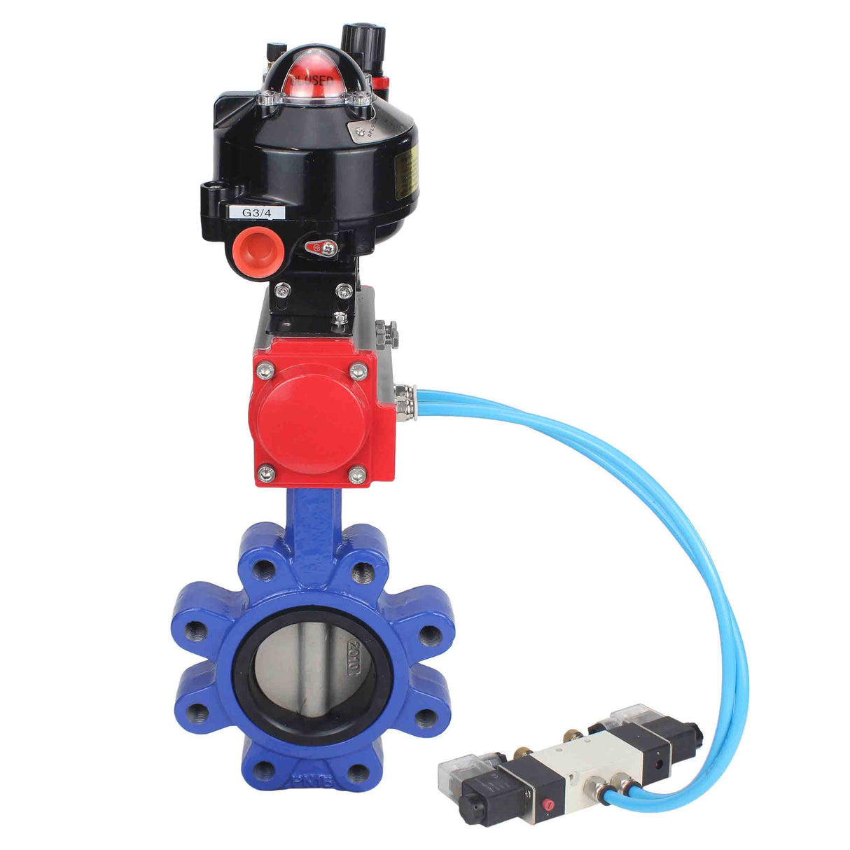 Vanne papillon d'eau Elephant WBV1631N-2W-Fb-H, matériau du corps - fonte QT450, matériau du disque - acier inoxydable AISI 304, joint - NBR, actionneur pneumatique PA-SA avec ressorts de rappel, 4V320-08 220V, BKV APL-510N EX, BPV AFC2000