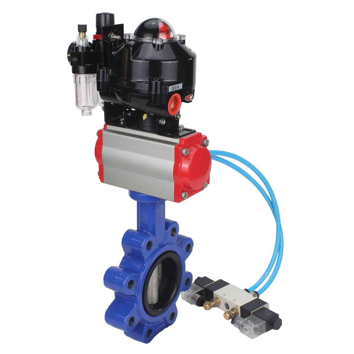 Vanne papillon d'eau Elephant WBV1631N-2W-Fb-H, matériau du corps - fonte QT450, matériau du disque - acier inoxydable AISI 304, joint - NBR, actionneur pneumatique PA-SA avec ressorts de rappel, 4V320-08 220V, BKV APL-510N EX, BPV AFC2000
