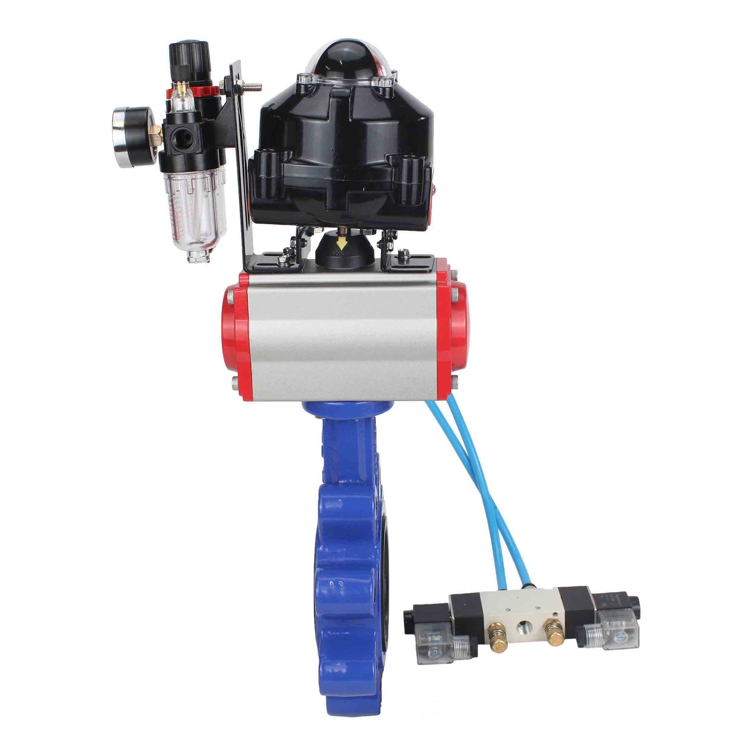 Vanne papillon d'eau Elephant WBV1631E-2W-Fb-H, matériau du corps - fonte QT450, matériau du disque - acier inoxydable AISI 304, joint - EPDM, actionneur pneumatique PA-SA avec ressorts de rappel, 4V320-10 220V, BKV APL-510N EX, BPV AFC2000