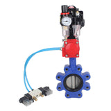 Vanne papillon d'eau Elephant WBV1631N-2W-Fb-H, matériau du corps - fonte QT450, matériau du disque - acier inoxydable AISI 304, joint - NBR, actionneur pneumatique PA-SA avec ressorts de rappel, 4V320-08 220V, BKV APL-510N EX, BPV AFC2000
