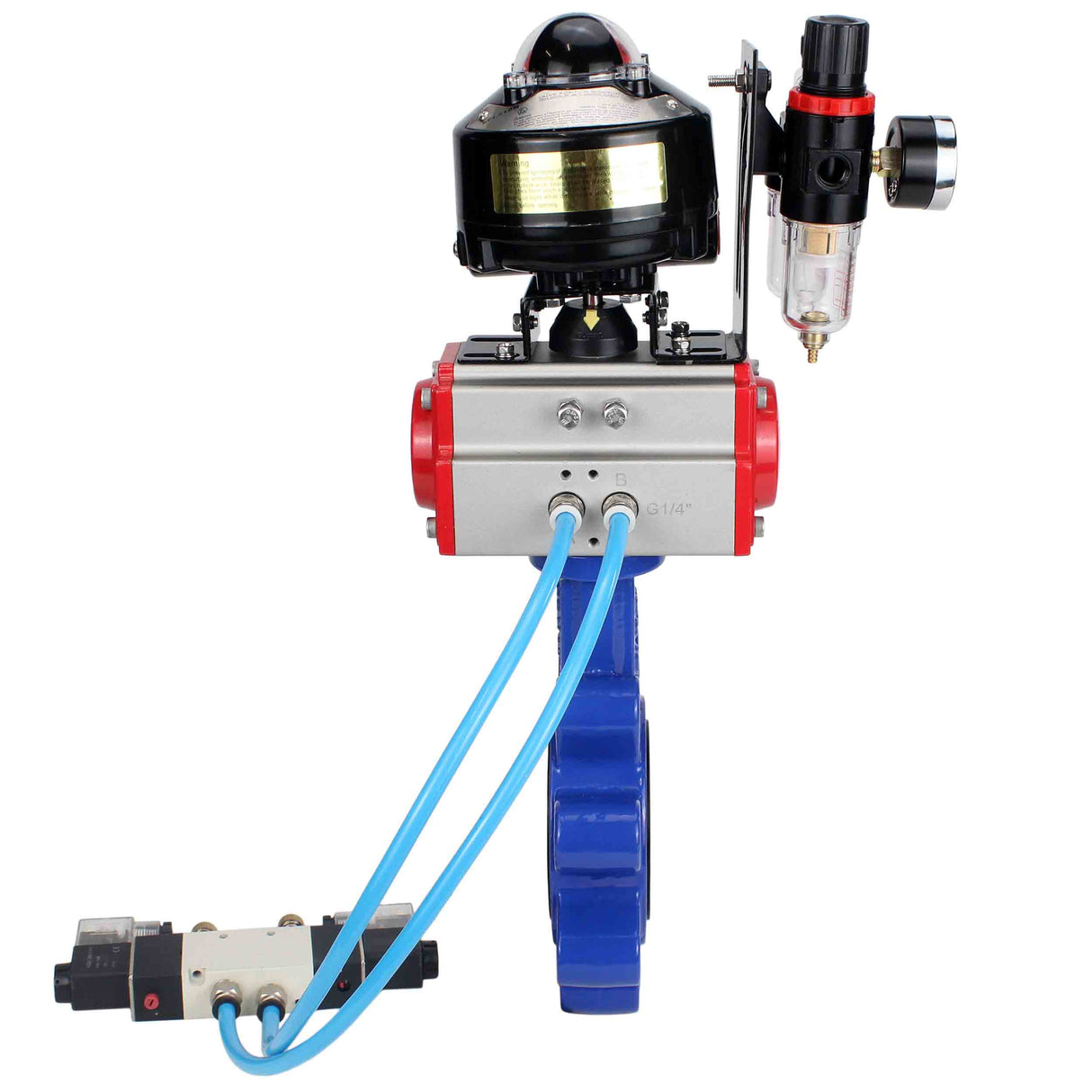 Vanne papillon d'eau Elephant WBV1631N-2W-Fb-H, matériau du corps - fonte QT450, matériau du disque - acier inoxydable AISI 304, joint - NBR, actionneur pneumatique PA-SA avec ressorts de rappel, 4V320-08 220V, BKV APL-510N EX, BPV AFC2000