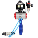 Vanne papillon d'eau Elephant WBV1631N-2W-Fb-H, matériau du corps - fonte QT450, matériau du disque - acier inoxydable AISI 304, joint - NBR, actionneur pneumatique PA-SA avec ressorts de rappel, 4V320-08 220V, BKV APL-510N EX, BPV AFC2000